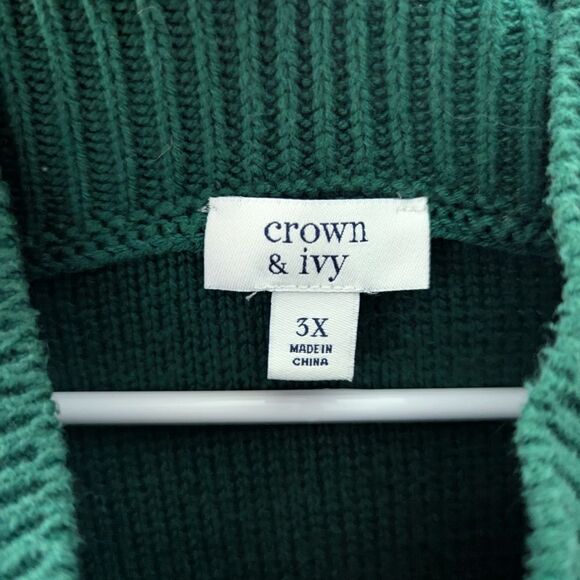 Crown & Ivy Green Cable Knit Chunky Mock Neck Sweater Women's Size 3X - Picture 5 of 6